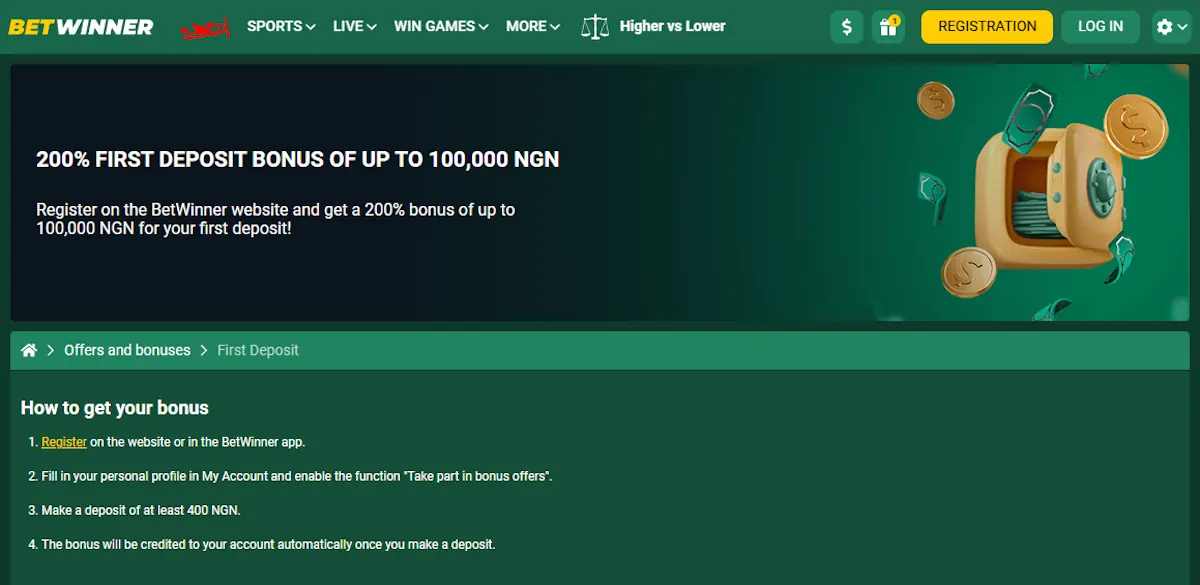 Betwinner 200% first deposit bonus Screenshot